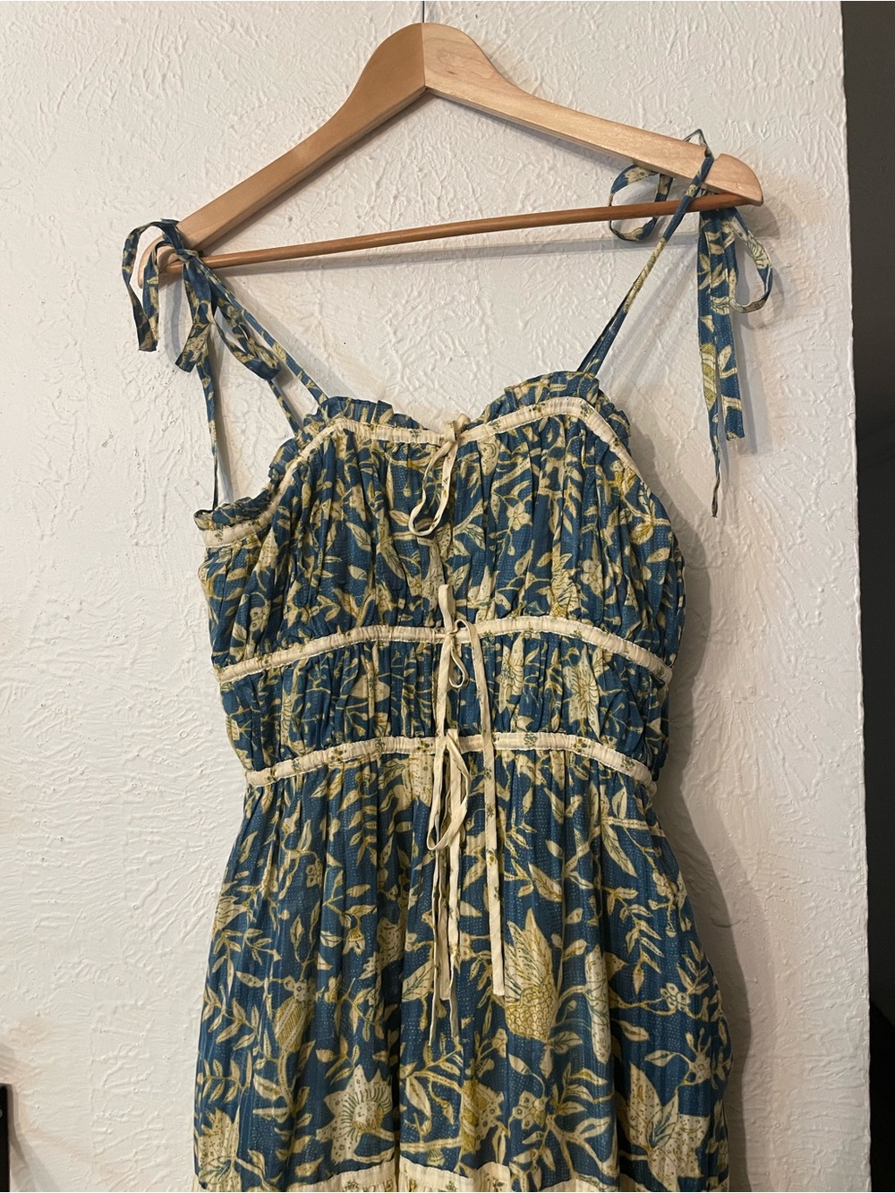 Ulla Johnson Blue Cream Printed Tie-Shoulder Midi Indah Dress Lanai Size 4 - Picture 7 of 10